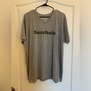 The Home T - “Sasshole” V Neck Tee in Heathered Grey - XXL